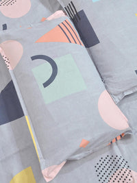 KLOTTHE Grey Geometric 300 TC King Bedsheet with 2 Pillow Covers