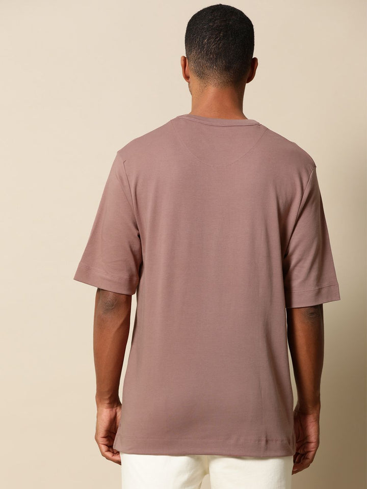 Mr Bowerbird Men Mauve Pure Cotton Philosophy Crew Neck Oversized Pure Cotton T-shirt