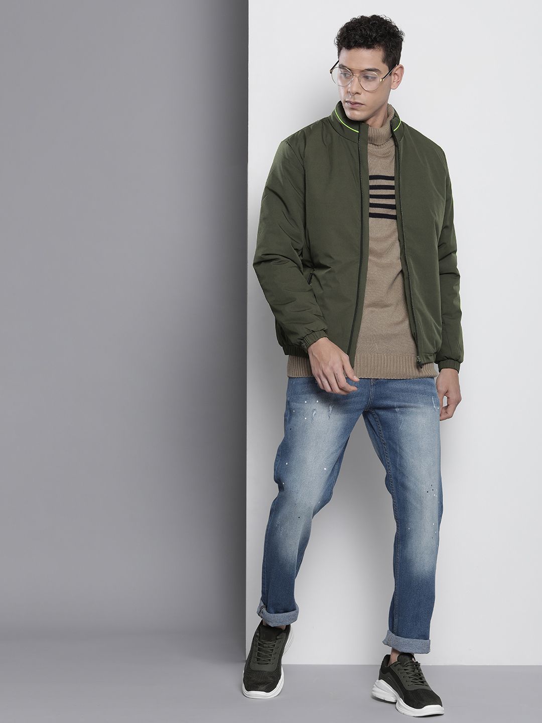 The Indian Garage Co Men Solid Zip-Front Bomber Jacket