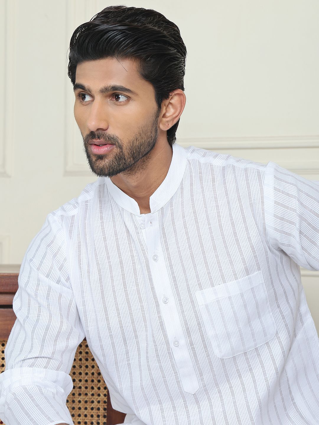 Jompers Striped Mandarin Collar Pure Cotton Straight Kurtas