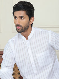 Jompers Striped Mandarin Collar Pure Cotton Straight Kurtas