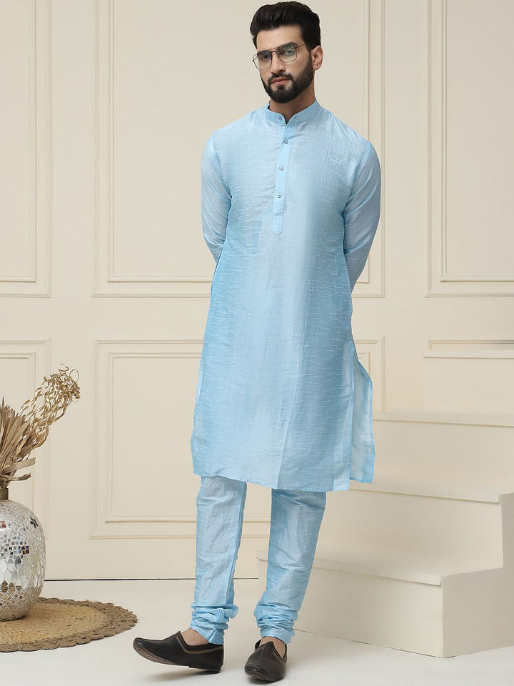 SOJANYA Mandarin Collar Silk Cotton Straight Kurta with Churidar