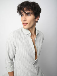 VASTRADO Men Classic Spread Collar Textured Slim Fit Casual Shirt
