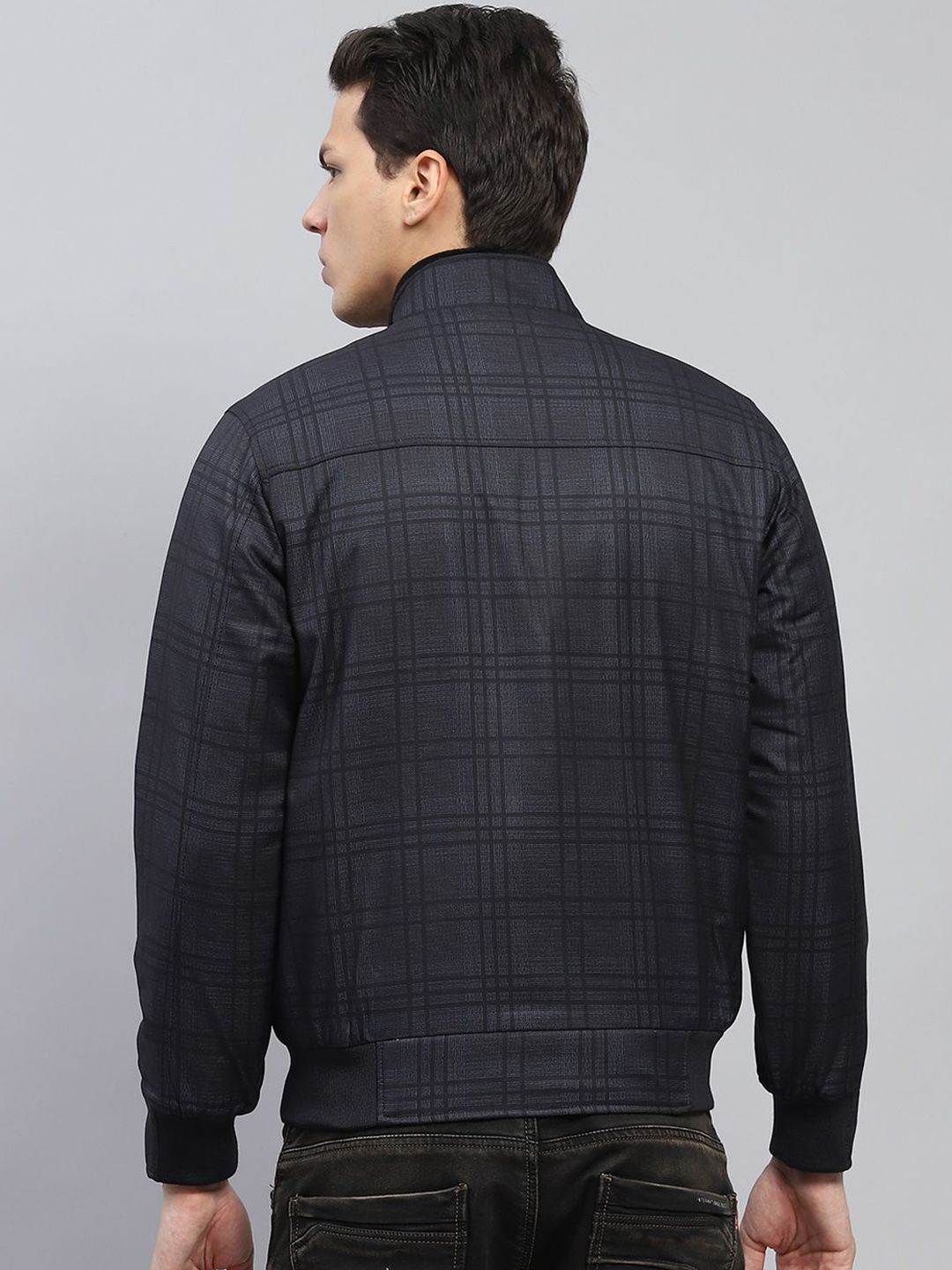 Monte Carlo Men Mock Collar Checked Casual Open Front Jacket