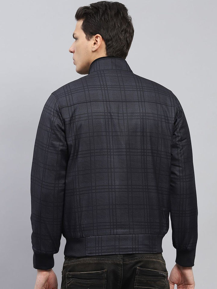 Monte Carlo Men Mock Collar Checked Casual Open Front Jacket
