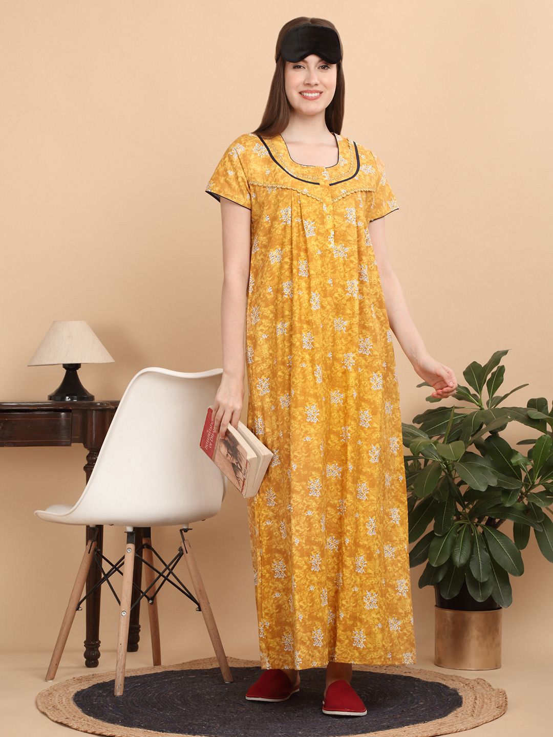 Sweet Dreams Women Printed Pure Cotton Maxi Nightdress