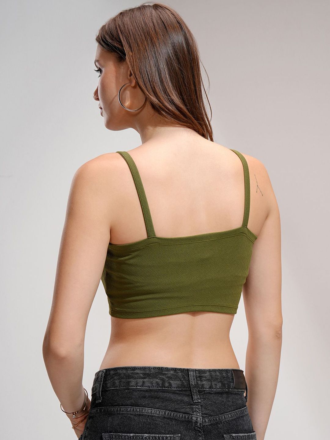 Tokyo Talkies Women Solid Shoulder Strap Crop Top