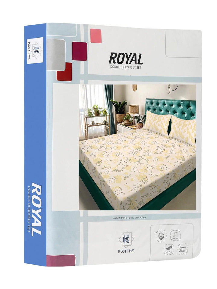 KLOTTHE Yellow Floral 300 TC King Bedsheet with 2 Pillow Covers