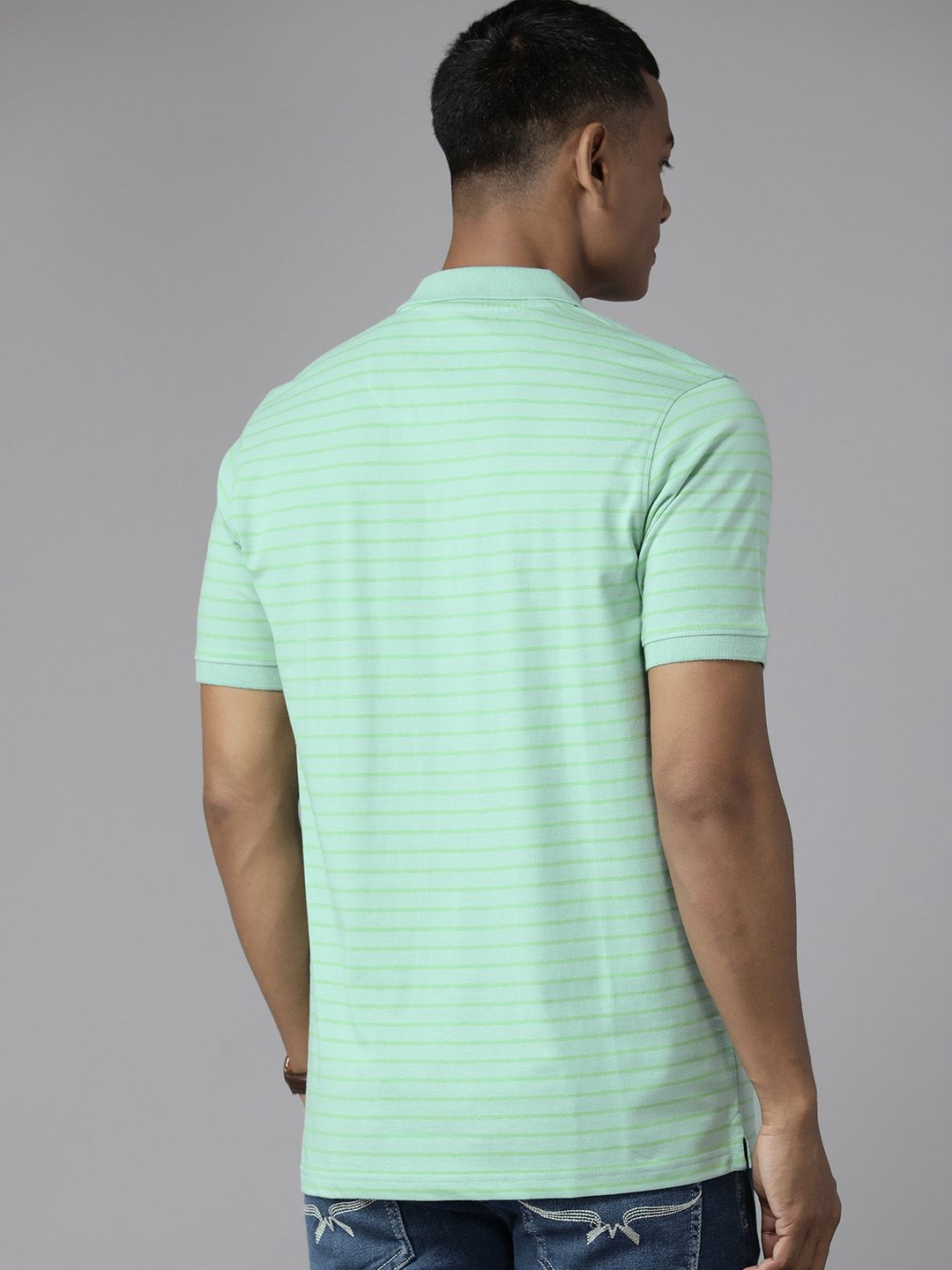 Park Avenue Men Striped Polo Collar Slim Fit T-shirt