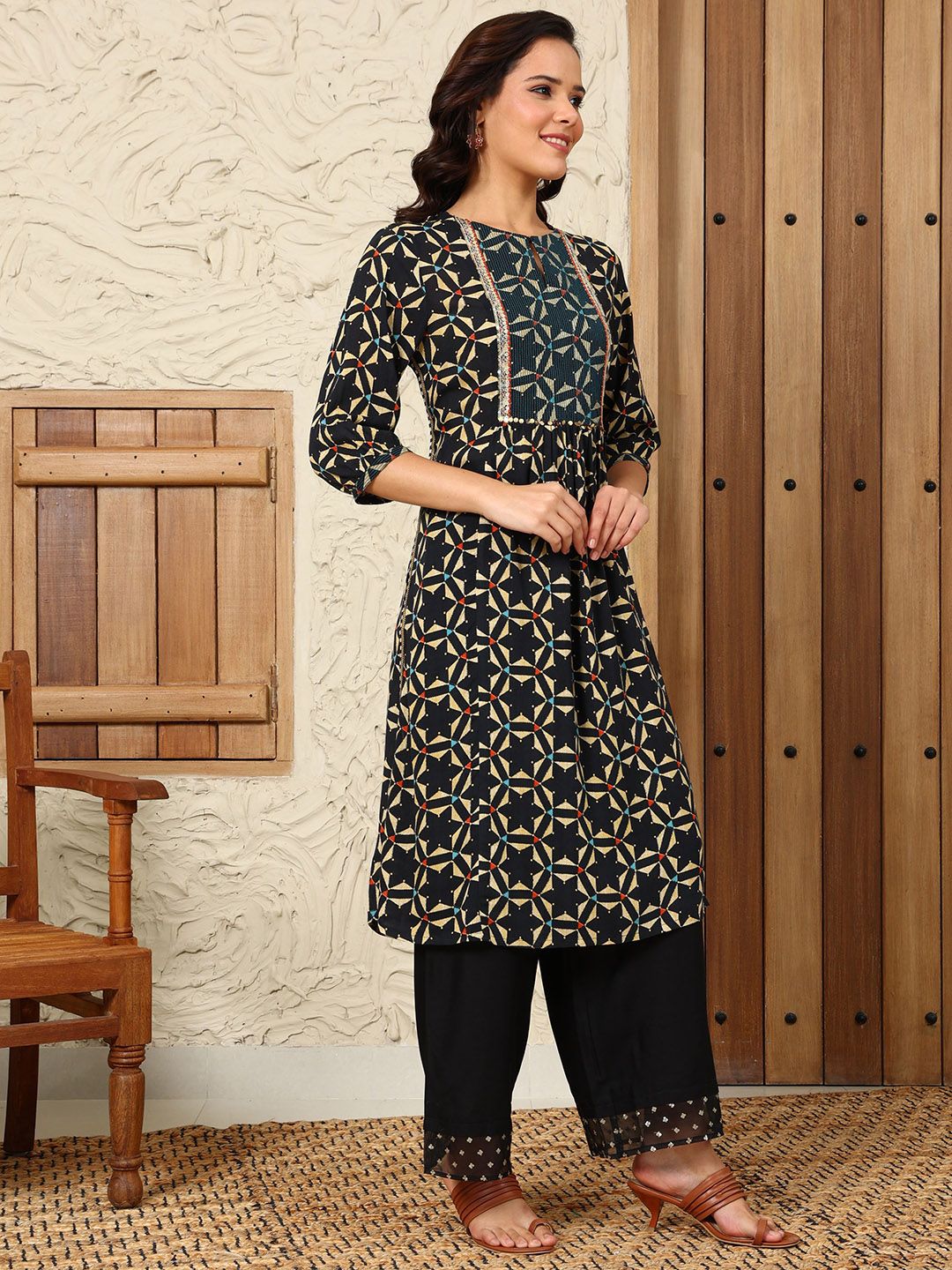 W Women Embroidered Sequinned Kurta