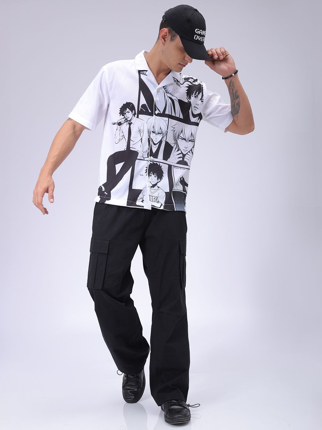 The Indian Garage Co Men Cuban Collar Graphic Printed Oversized Casual Shirt