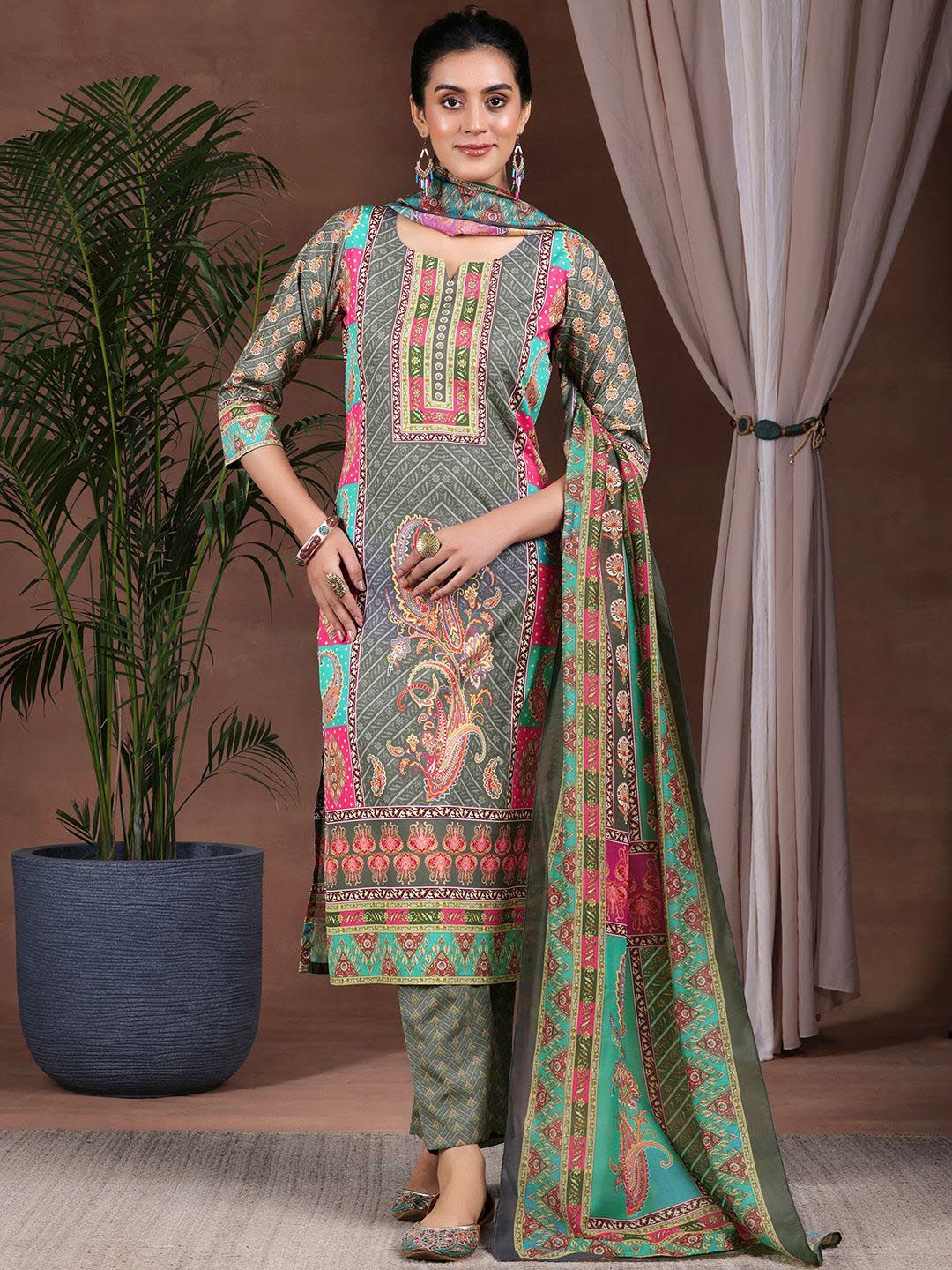 Libas Ethnic Motifs Printed Straight Kurta with Trousers & Dupatta