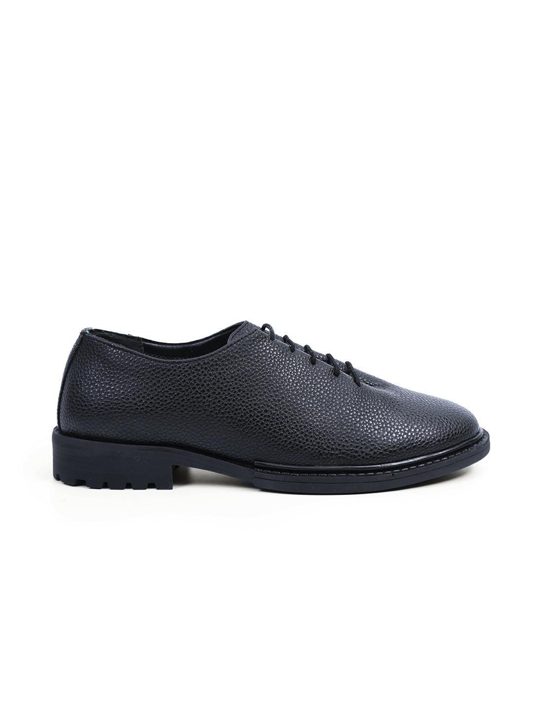 MONKSTORY Men Black Pebble Grain Textured Hybrid Slip-On Formal Shoes