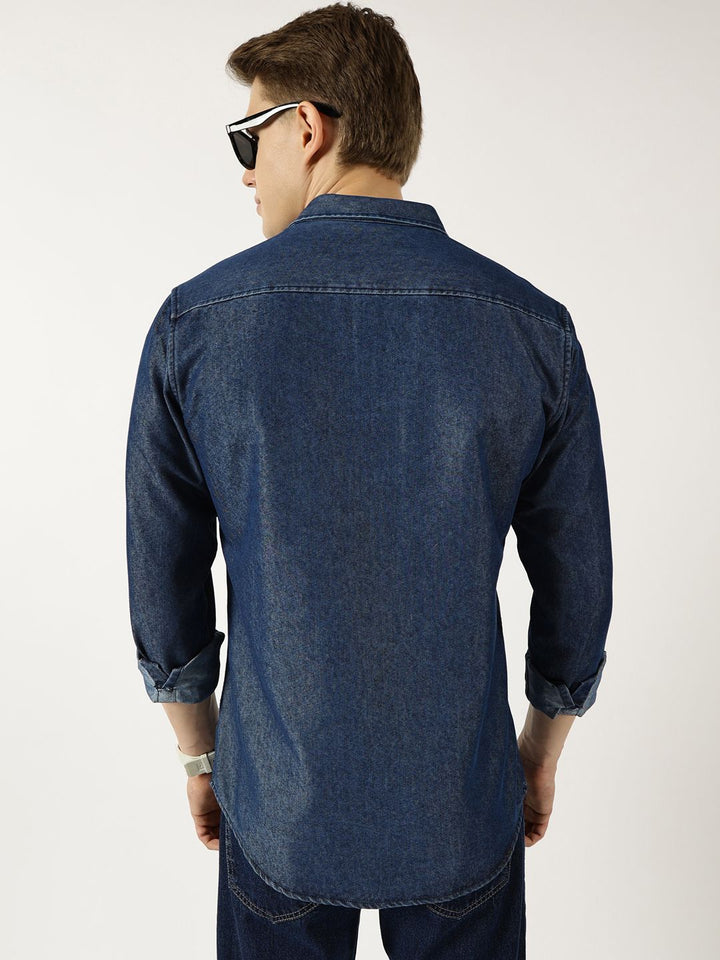 Thomas Scott Men Classic Spread Collar Faded Cotton Slim Fit Casual Shirt