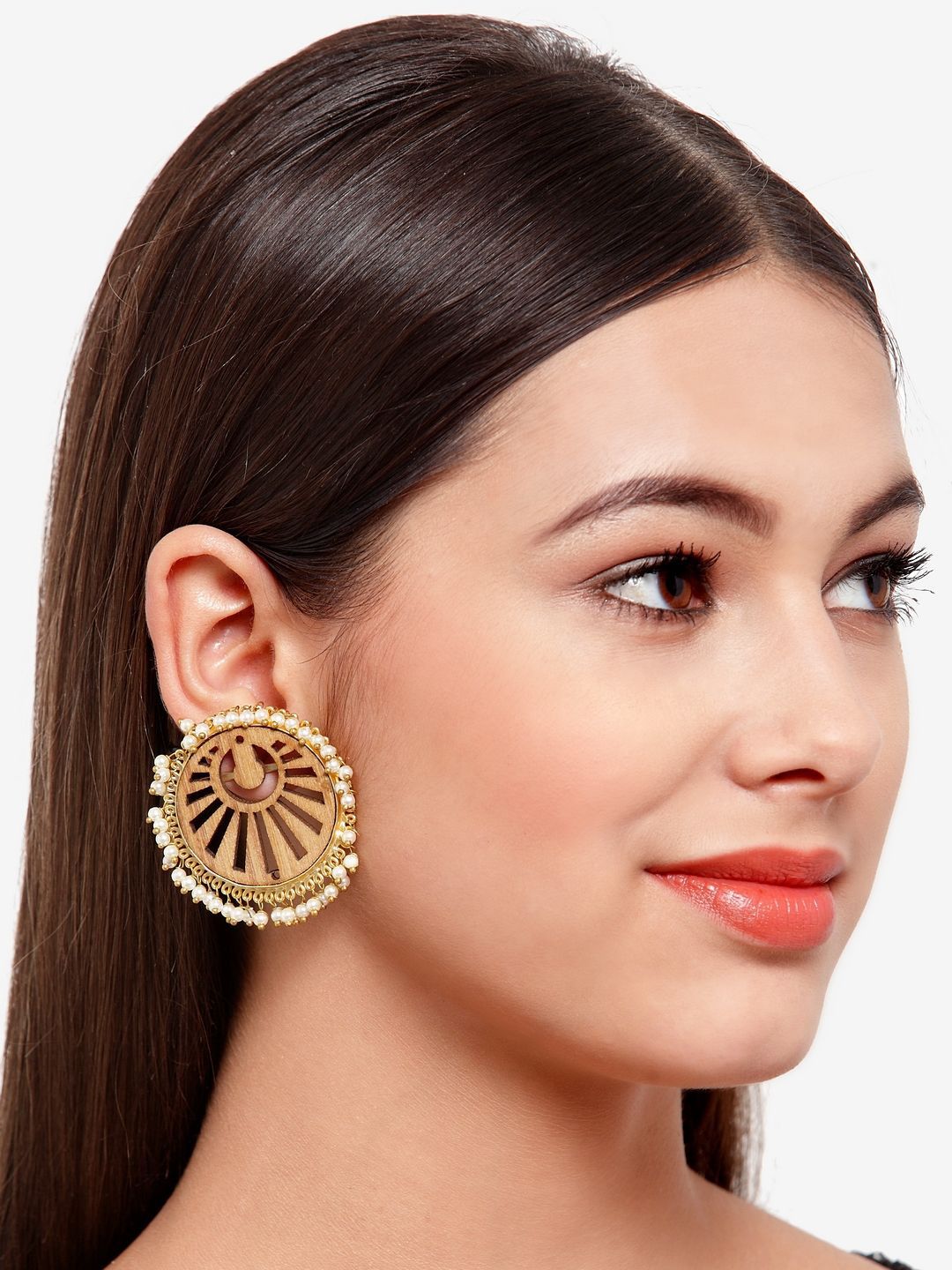 Anouk Gold-Plated Artificial Beaded Contemporary Drop Earrings