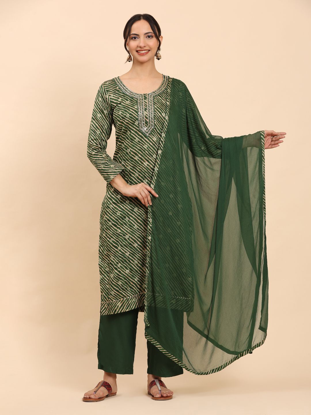 Kurta Berjalur Wanita Mamicha Dan Seluar Dengan Dupatta