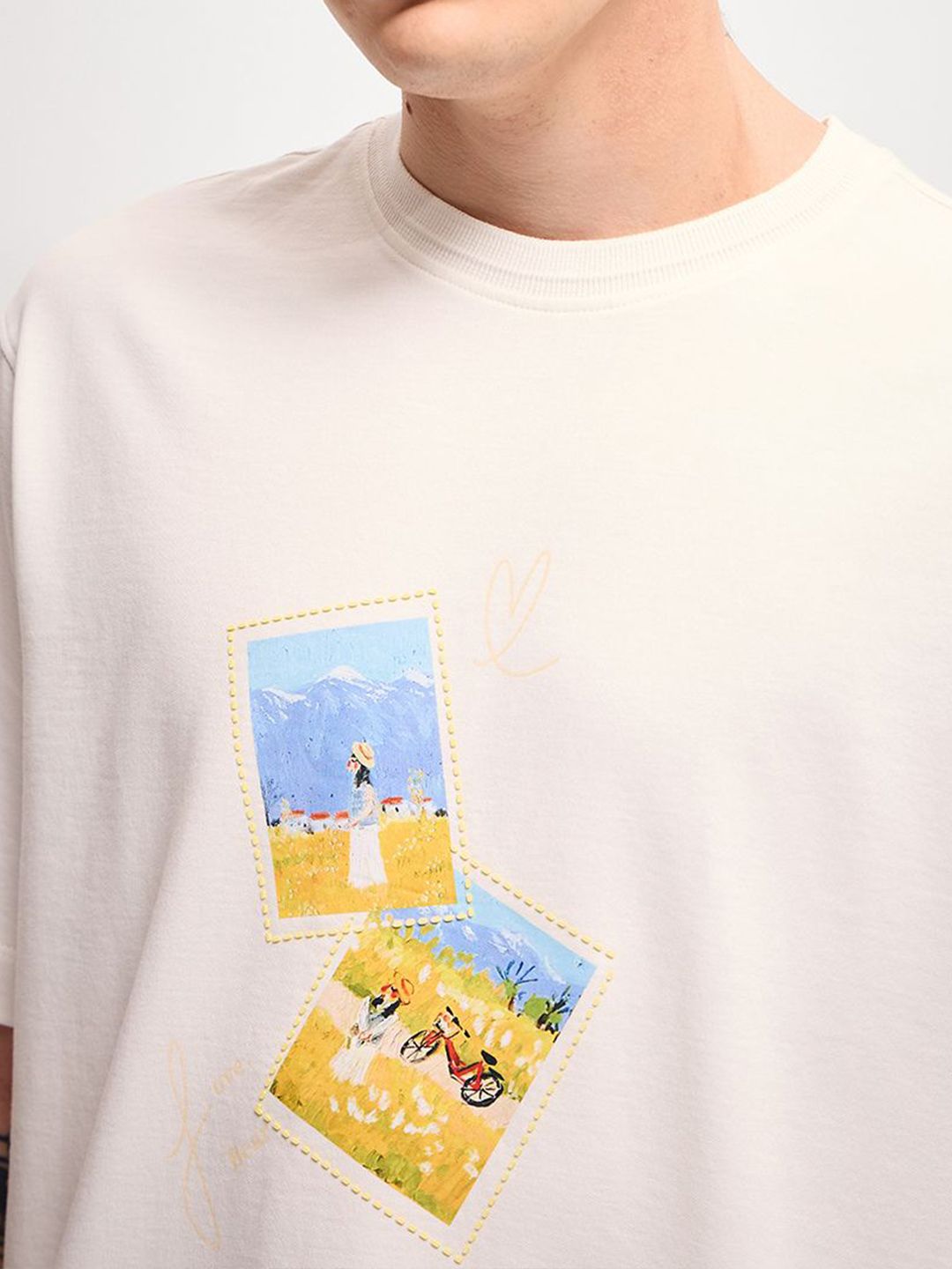 THE BEAR HOUSE Men Graphic Printed Round Neck Cotton Oversized T-Shirt