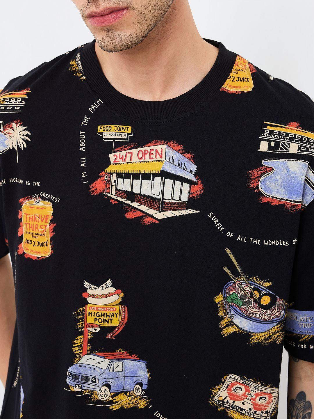 SPYKAR Men Conversational Printed Round Neck Cotton Relaxed Fit T-shirt