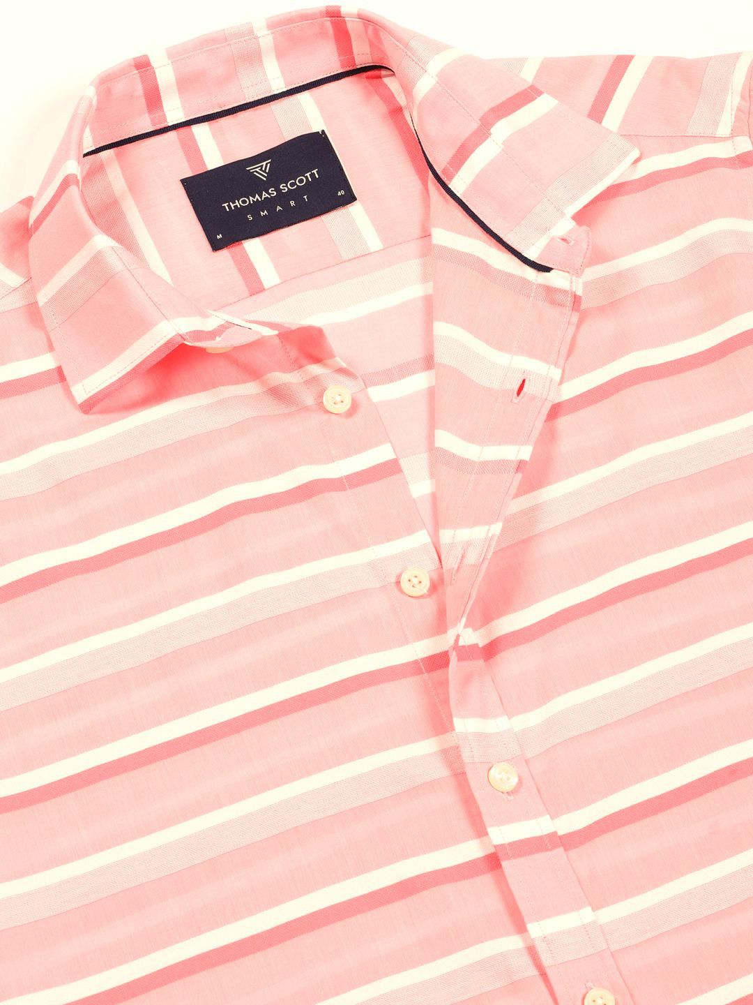 Thomas Scott Men Premium Spread Collar Striped Cotton Formal Shirt