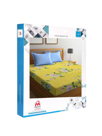 Myntra Elegant Homes Yellow & Blue Floral Printed 300 TC King Bedsheet Set 2.50 m x 2.25 m