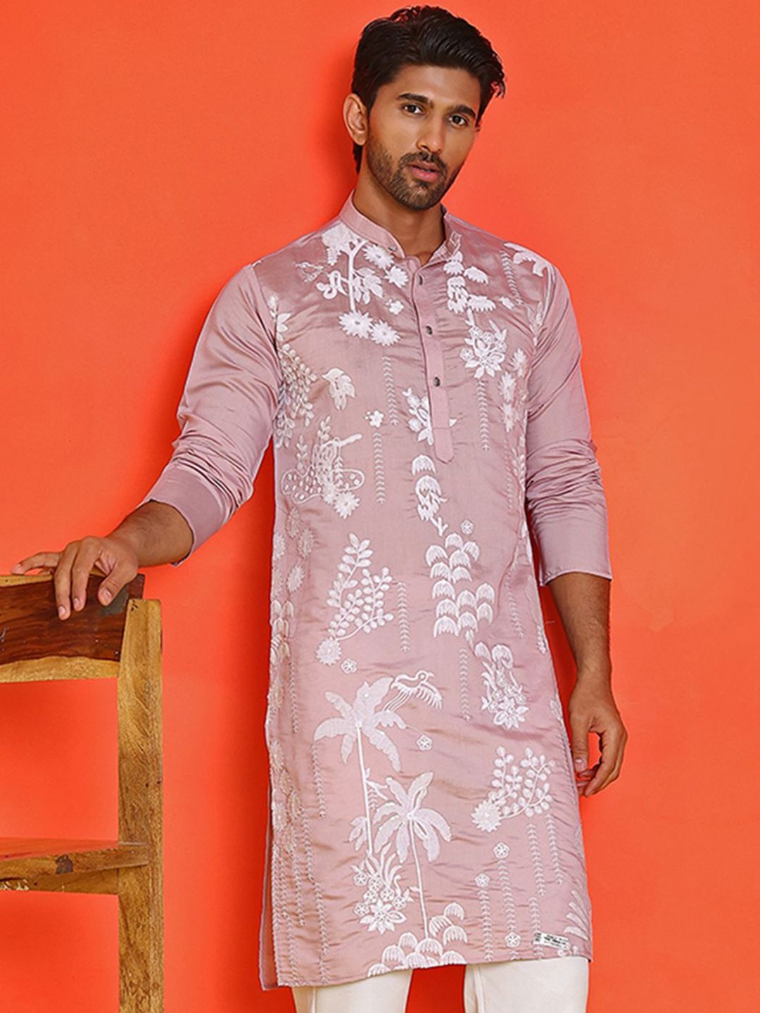 Jompers Men Floral Embroidered Chikankari Floral Kurta