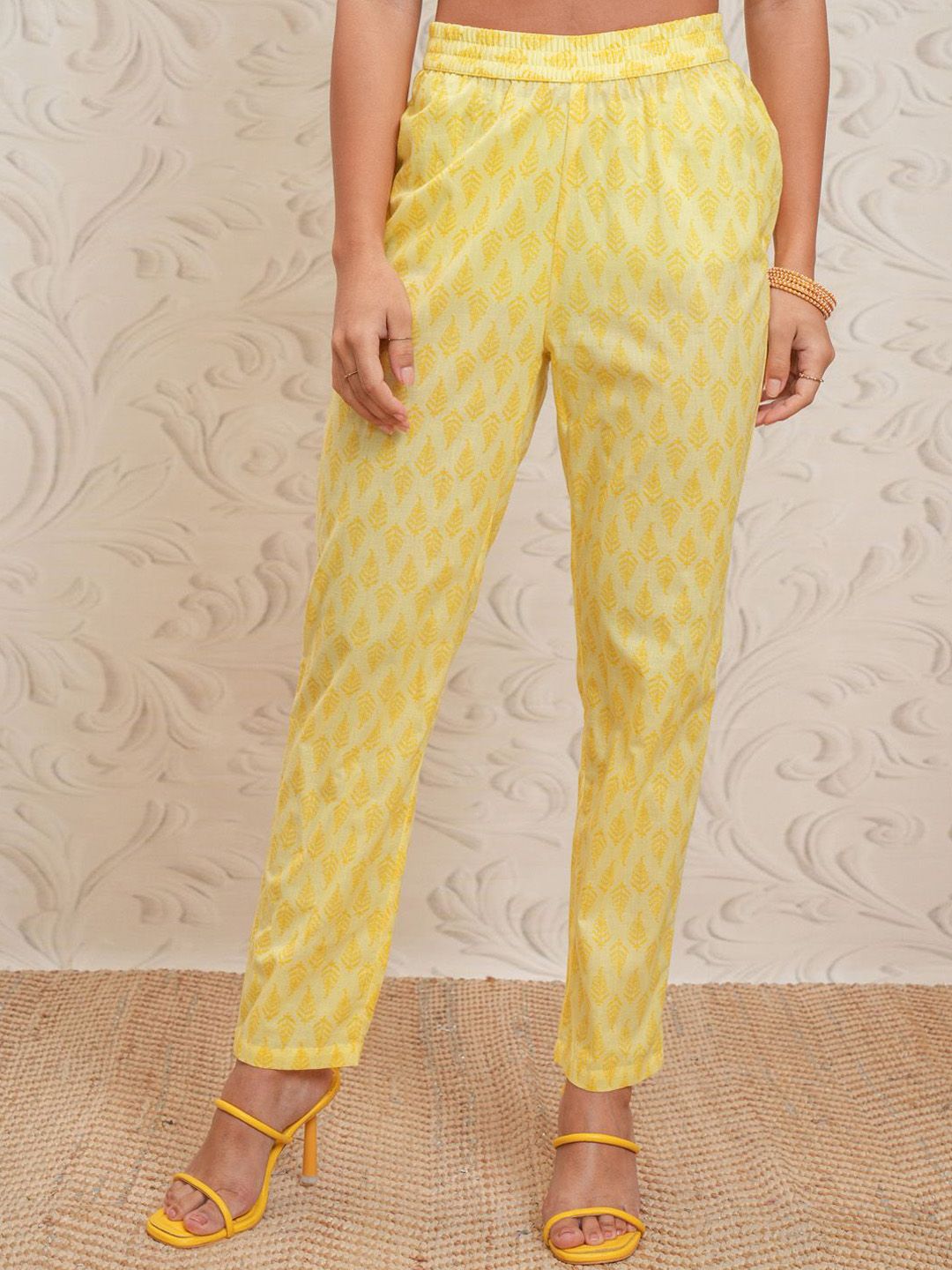 Vishudh yellow Ethnic Motifs Printed Anarkali Gathered Kurta With Trousers & Dupatta