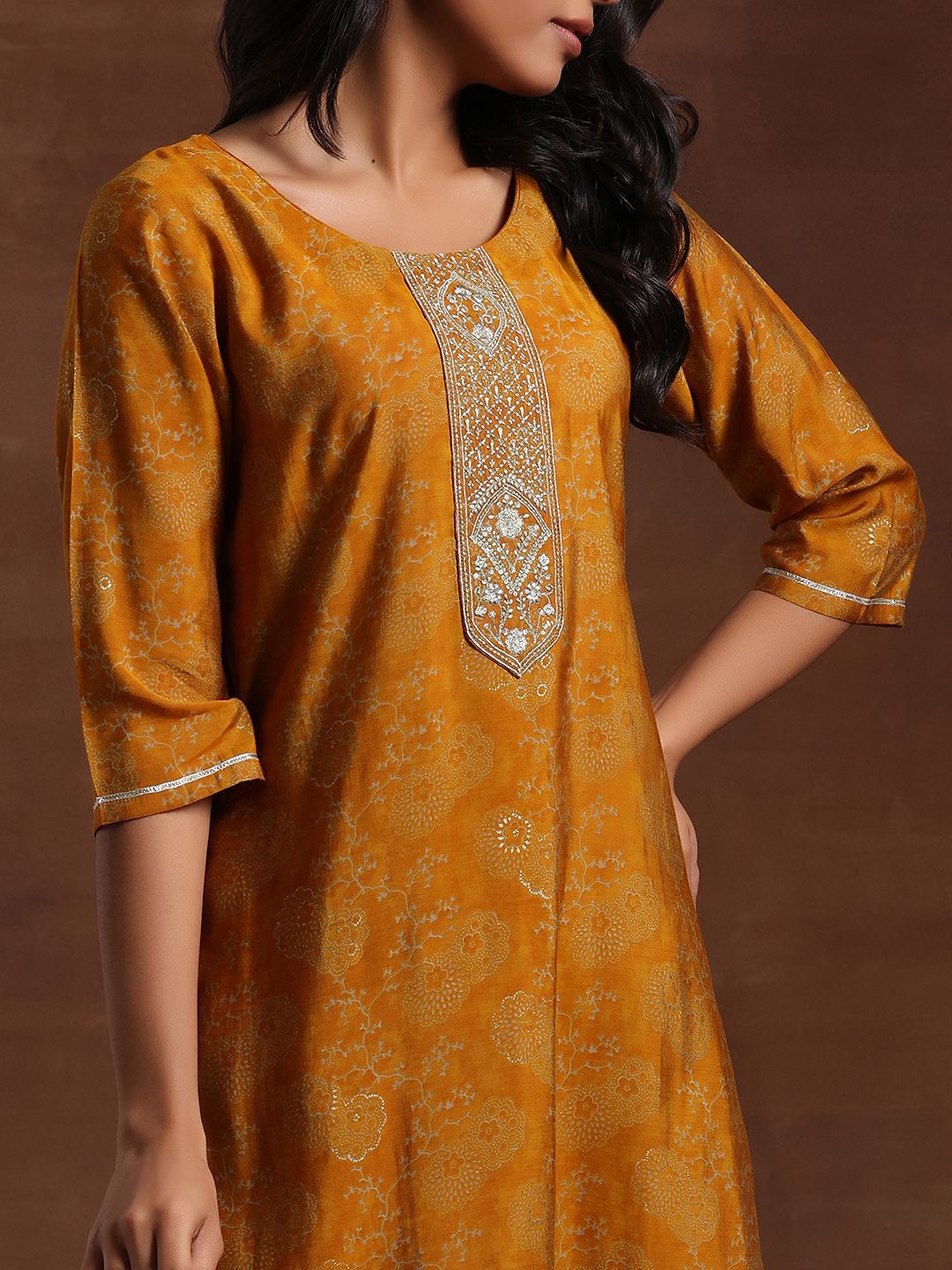 Libas Floral Embroidered Gotta Patti Kurta with Trousers & Dupatta