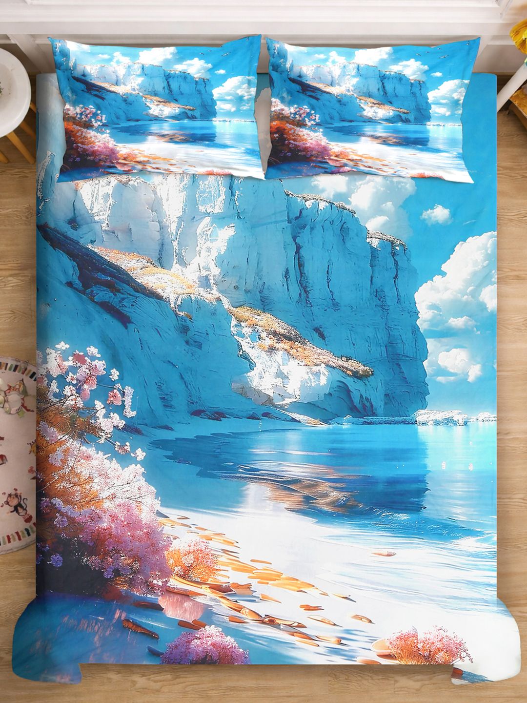 Klotthe Floral Printed 400 TC Double King 7D Bedsheet With 2 Pillow Cover-2.50 m x 2.25m