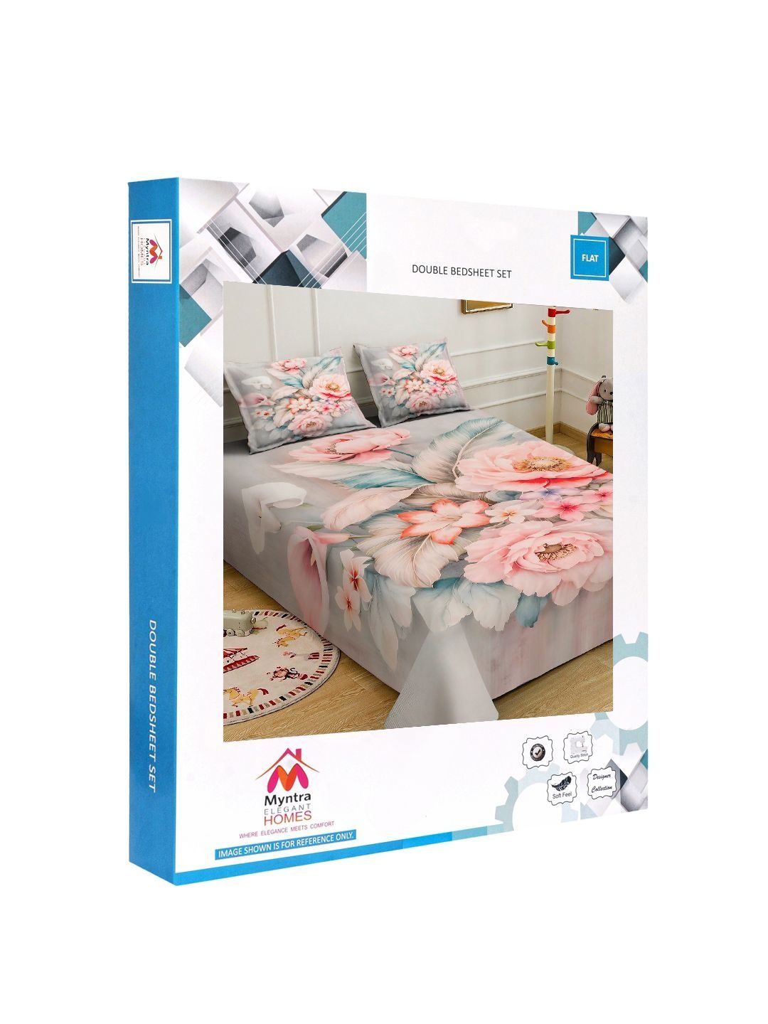 Myntra Elegant Homes Multicolor Floral 300TC King Double Bedsheet & 2 Sarung Bantal