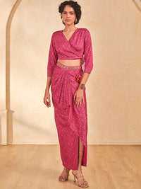 Global Desi Printed Top & Drape Skirt