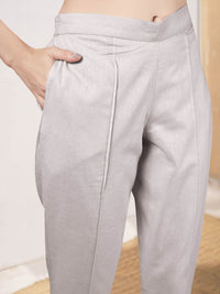 Anouk Grey V-Neck Pure Cotton Tunic With Trousers
