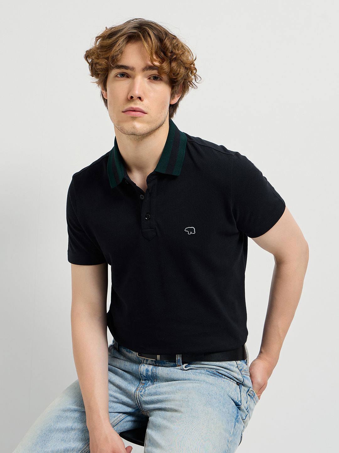 THE BEAR HOUSE Men Solid Polo Collar Pure Cotton T-shirt