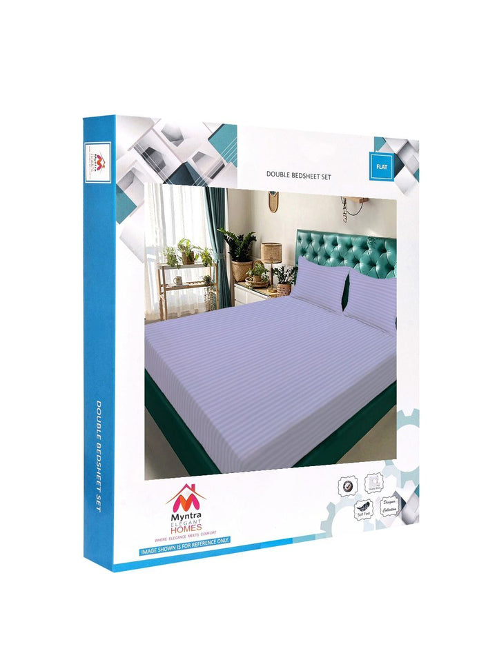 Myntra Elegant Homes Lavender & White Striped 300 TC King Bedsheet with 2 Pillow Covers