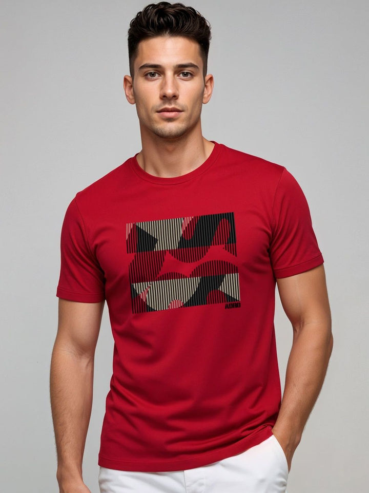 ADRO Geometric Printed Round Neck Skin-Friendly Regular Fit T-shirt