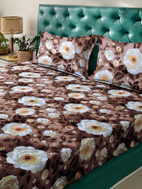 KLOTTHE Coklat Dilengkapi Bunga 300TC King Superfine Cadar 7D & 2 Sarung Bantal-2.50mx2.25m