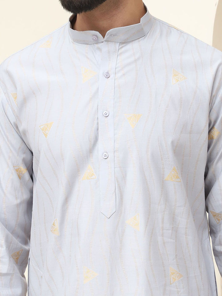 SOJANYA Geometric Woven Design Band Collar Jacqard Straight Kurta