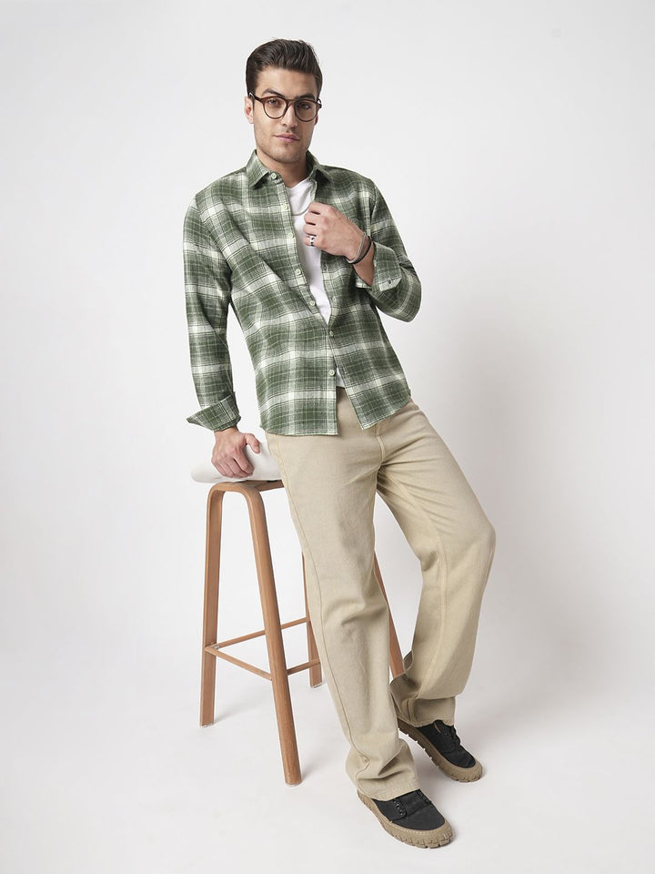 VASTRADO Men Classic Fit Spread Collar Tartan Checked Cotton Casual Shirt