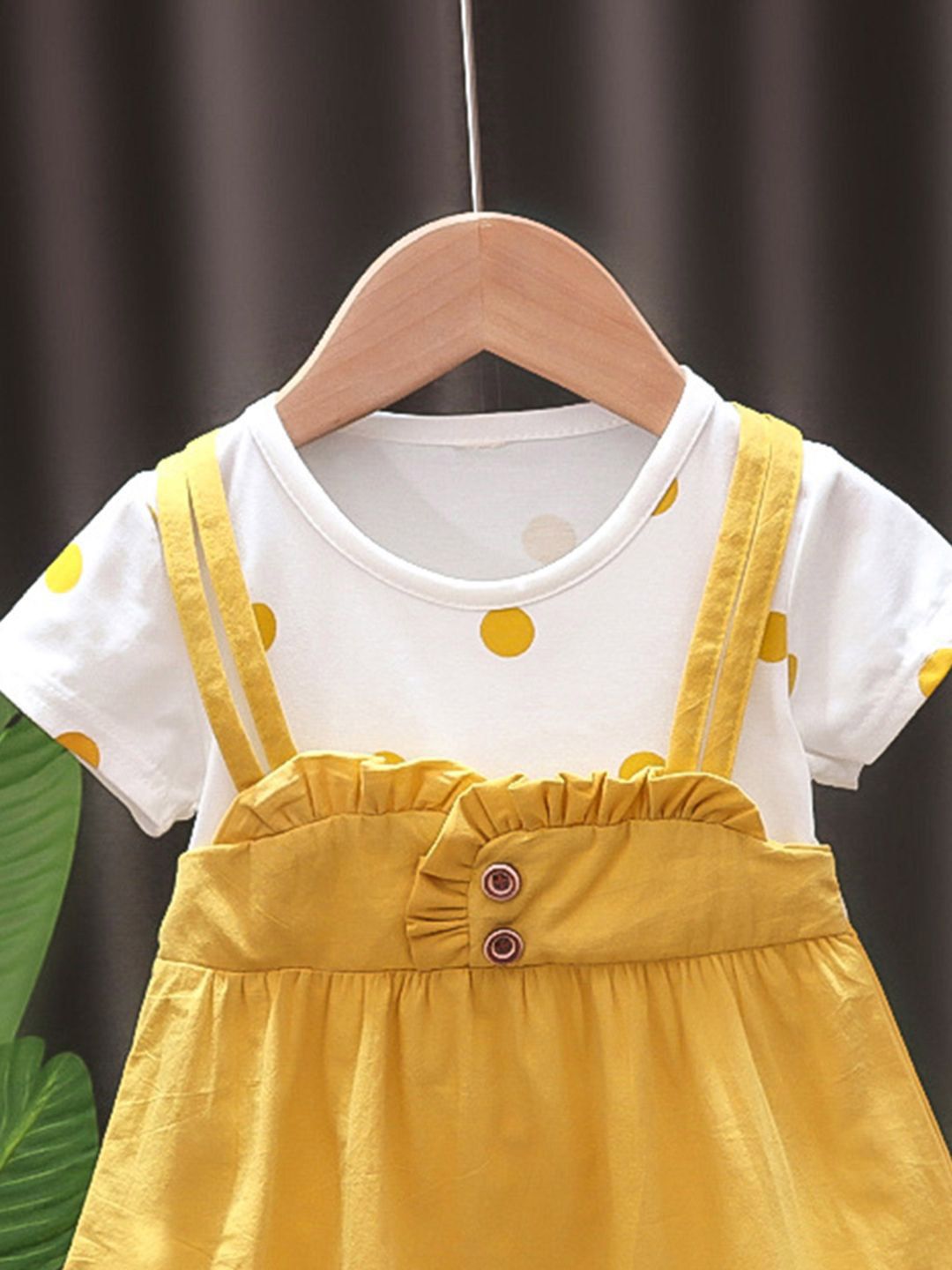 YK Girls Polka Dot Printed Cotton Pinafore Knee Length Dress