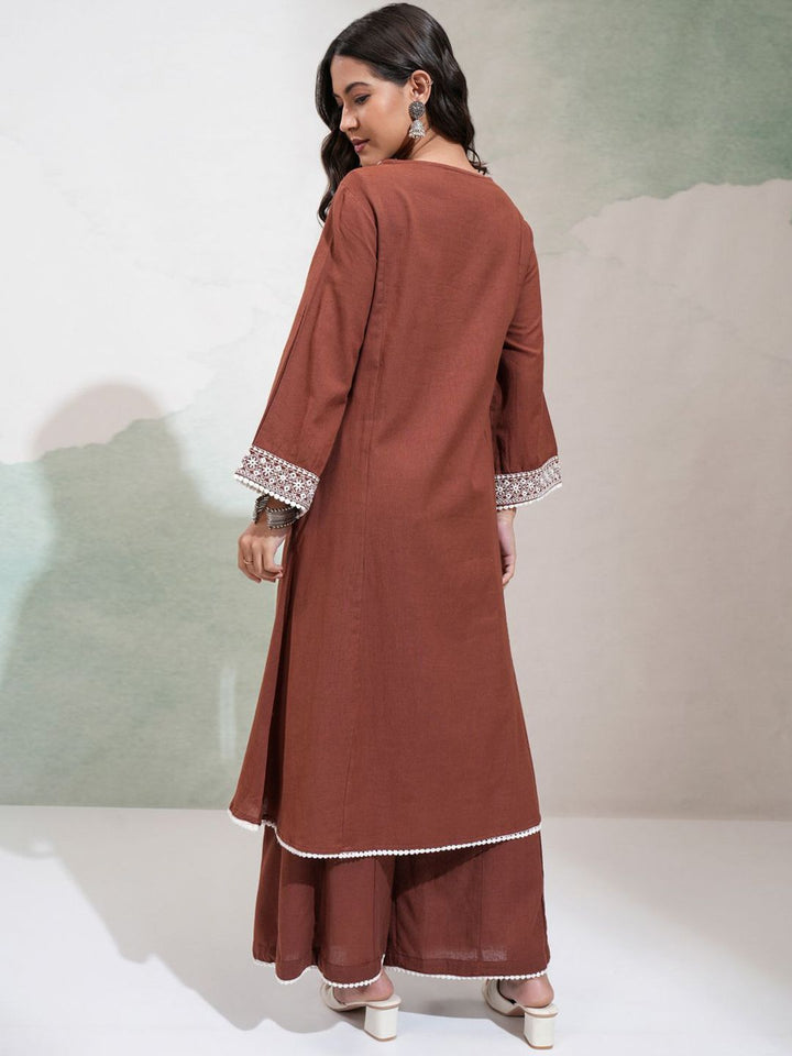 Vishudh Floral Embroidered V-Neck Panelled Mirror Work Kurta With Palazzos