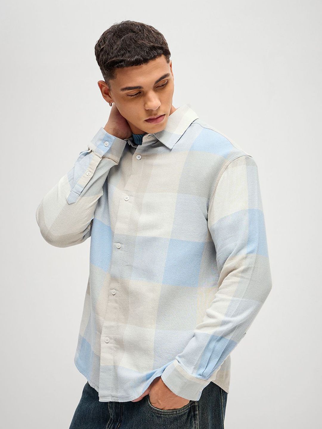 THE BEAR HOUSE Men Checked Slim Fit Cotton Oversized Casual Shirt