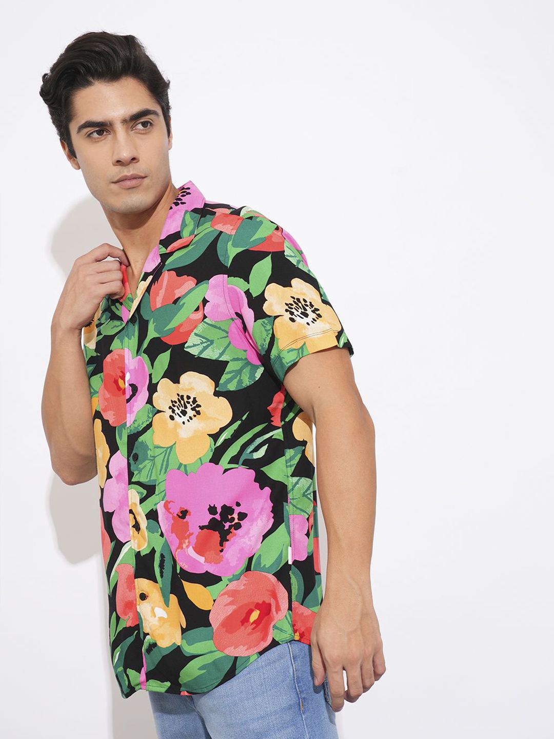 Being Human Men Spread Collar Floral Printed Cotton Slim Fit Casual Shirt