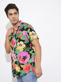 Being Human Men Spread Collar Floral Printed Cotton Slim Fit Casual Shirt