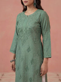 Rumah Wanita Chikankari Motif Etnik Sulam Benang Kerja Kurta Sutera Chanderi