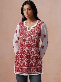 House of Chikankari Floral Embroidered Cotton Chikankari Kurta