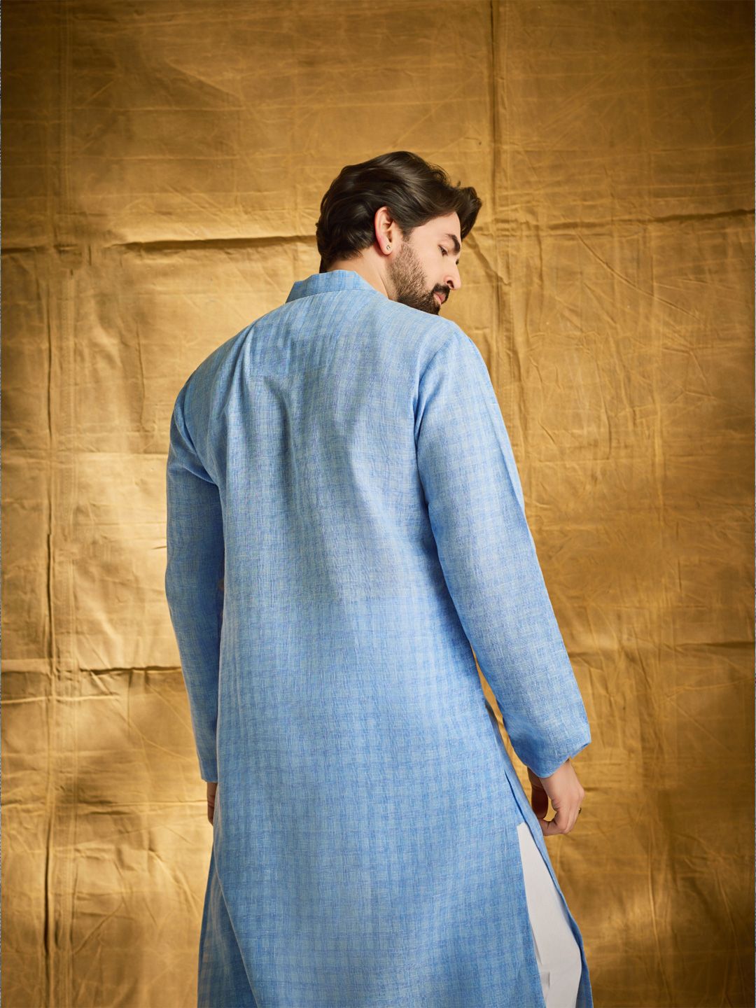 Anug by SOJANYA Men Blue Dobby Kurta