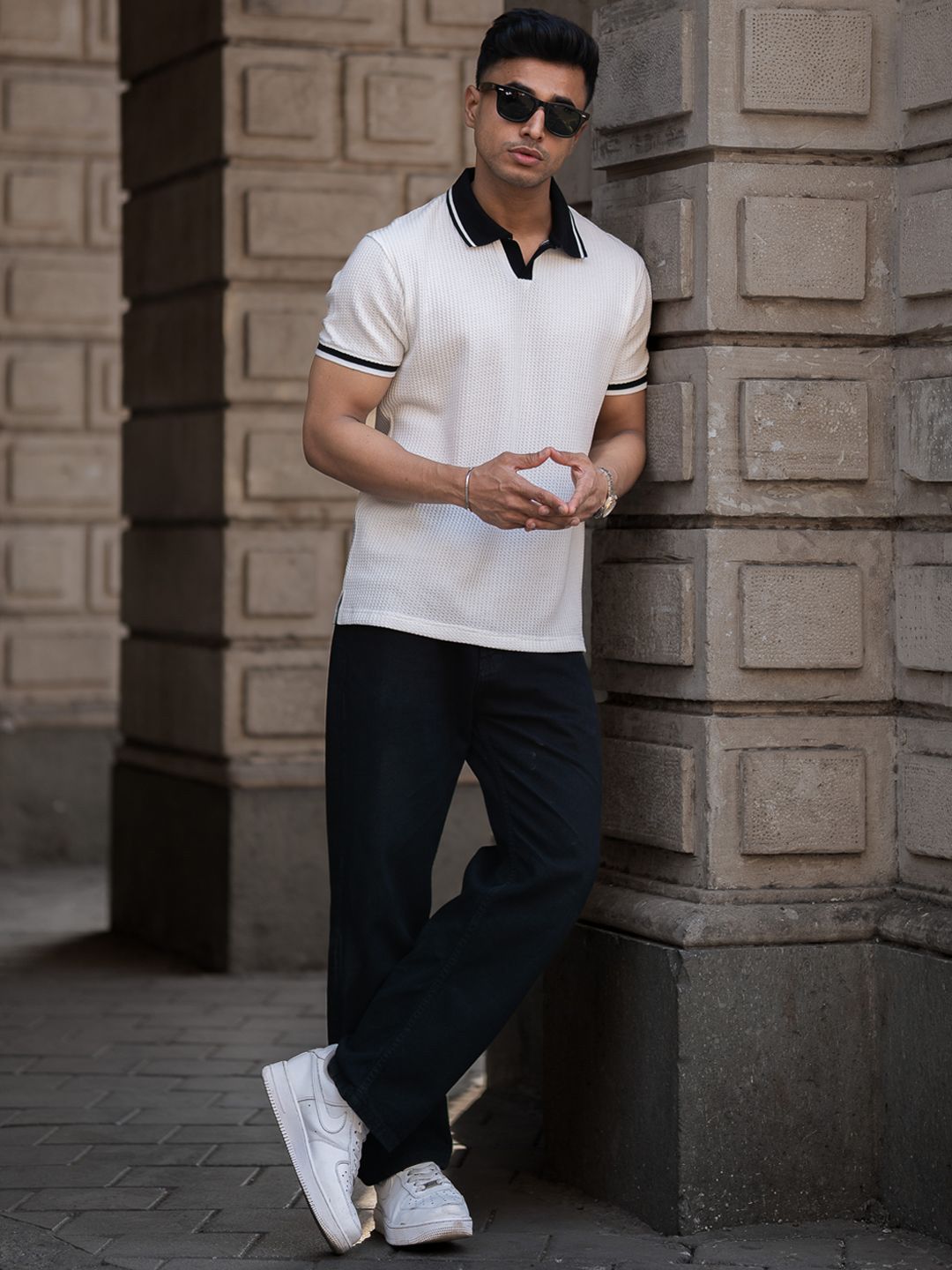 Powerlook Men Self Design Polo Collar Cotton T-shirt