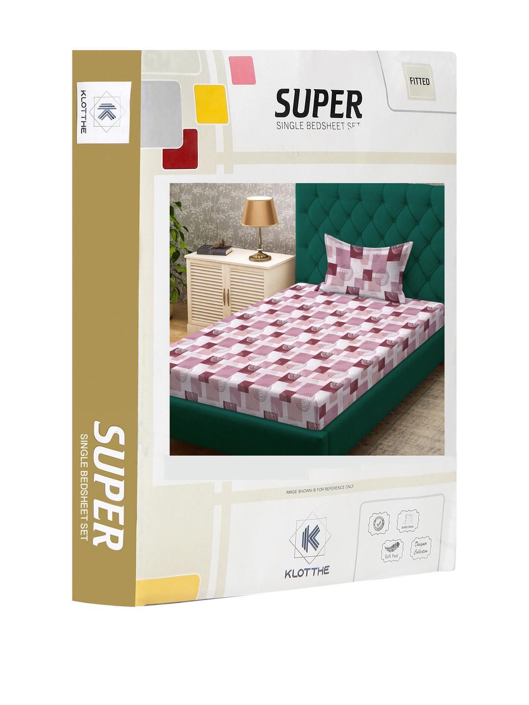 KLOTTHE Pink Geometric Cotton Single Bedsheets