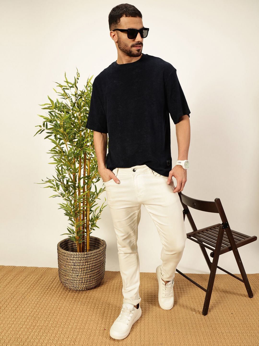 Thomas Scott Men Solid Round Neck Cotton Oversized T-shirt