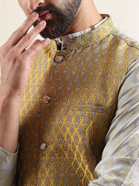 Anouk Men Floral Woven Design Kurta with Pyjamas & Nehru Jacket