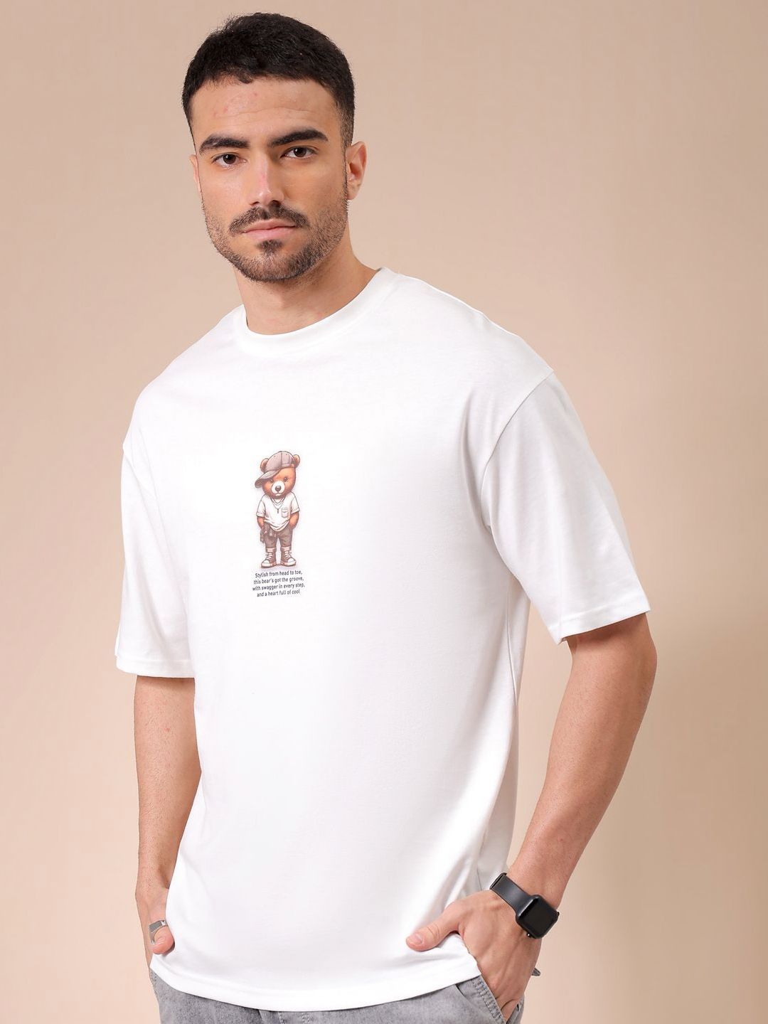 The Indian Garage Co Men Graphic Printed Round Neck Cotton Oversized T-shirt